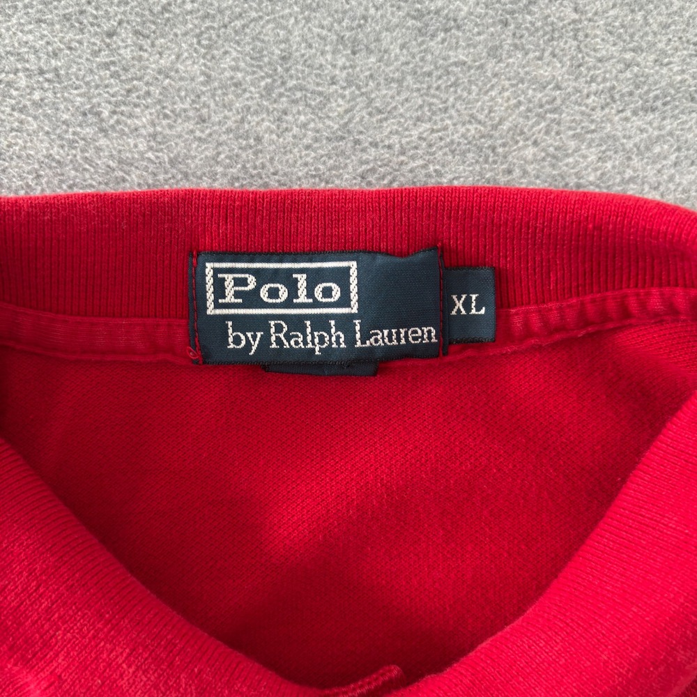 Polo Ralph Lauren Men XL Red Short Sleeve Pique Cotton Polo Shirt Navy Pony Logo - Picture 4 of 9